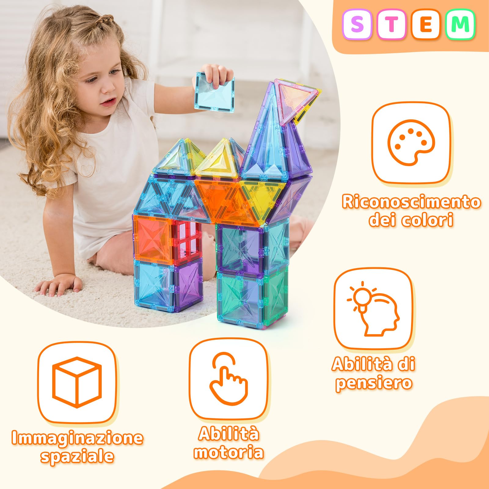 Blocchi Magnetici da Costruzione, set da 60 pezzi di Tessere Magnetiche da Costruzione, Giocattoli Costruzioni Magnetici, Regalo di Compleanno Natale per Bambini e Bambine dai 3 Anni in Su