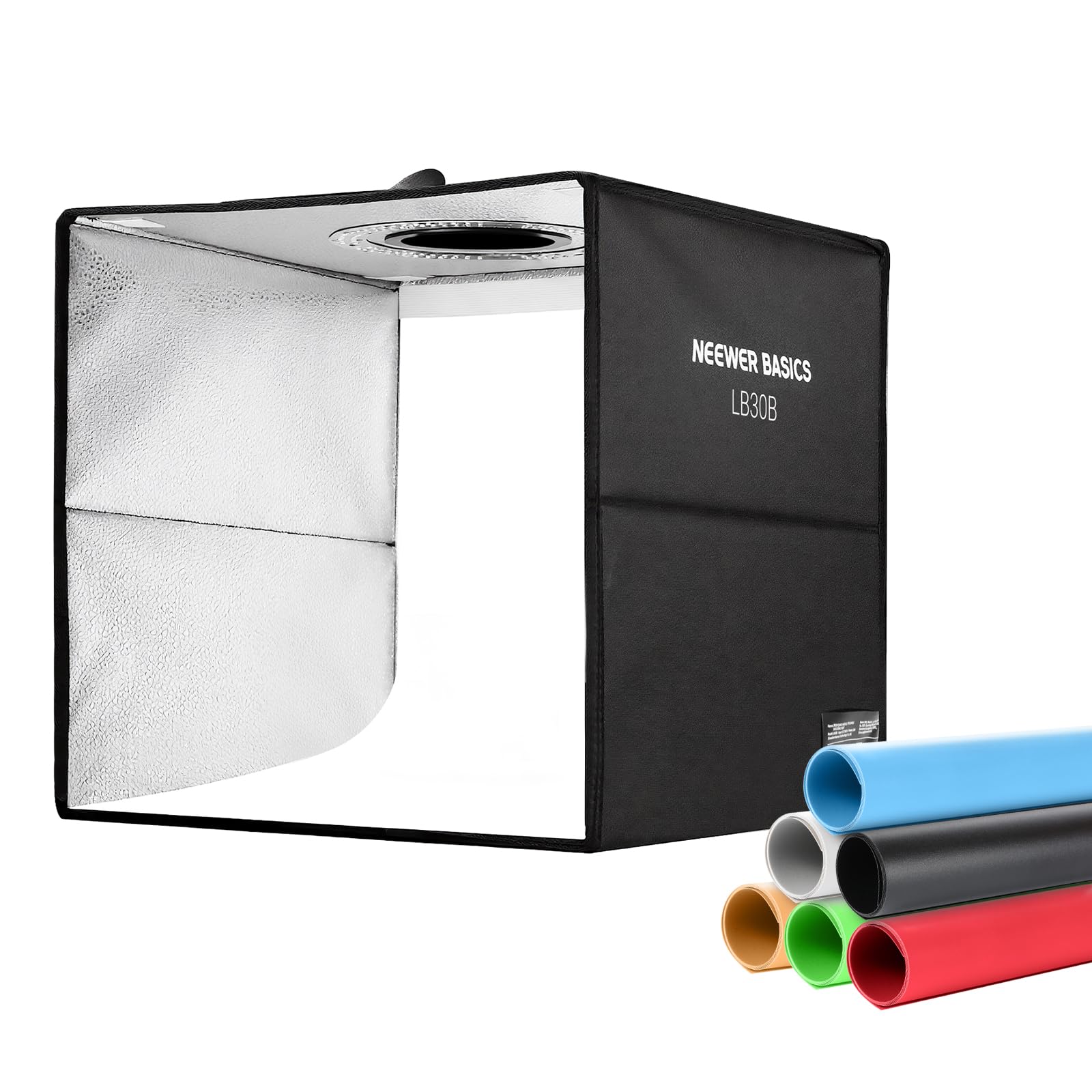 NEEWER Basics Bicolor Fotografía Estudio Caja Luz Light Box, 12"x12"x12" Plegable Booth Shooting Tent con 6 Color Fondos, 120 Leds CRI95+ Dimmable para Fotografía Joyería Electrónica Alimentos, LB30B