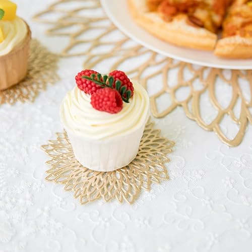 Miniatura 6 de Paquete de 24 manteles individuales y posavasos dorados, manteles individuales de vinilo dorado de 15 pulgadas, tapetes redondos a granel,