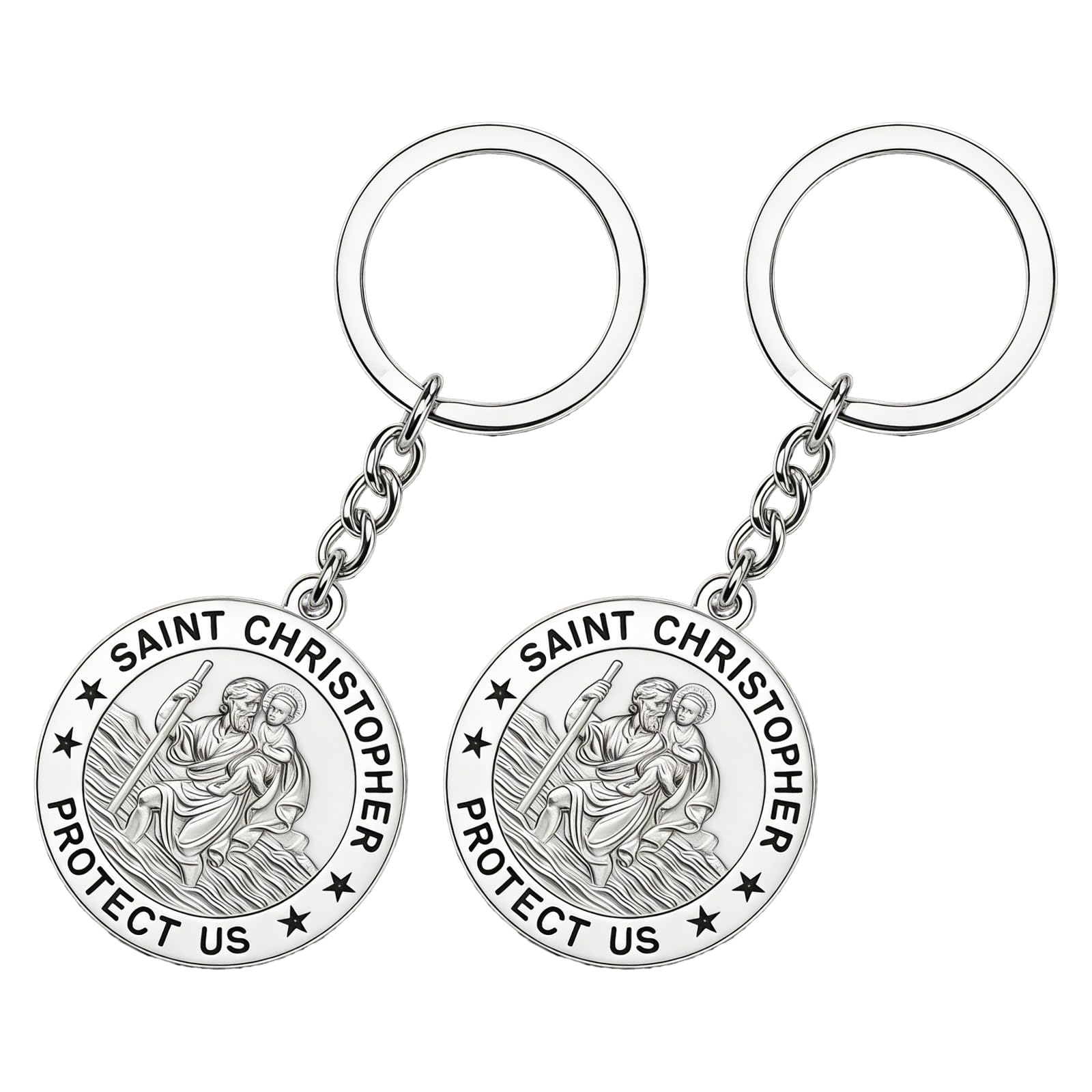 llikknve 2Pcs St Christopher Keyring, St Christopher for Car, New Car Accessories, Personalized Keychains, Gifts for Friends and Family, Wishing You A Safe Journey, for Men and Women