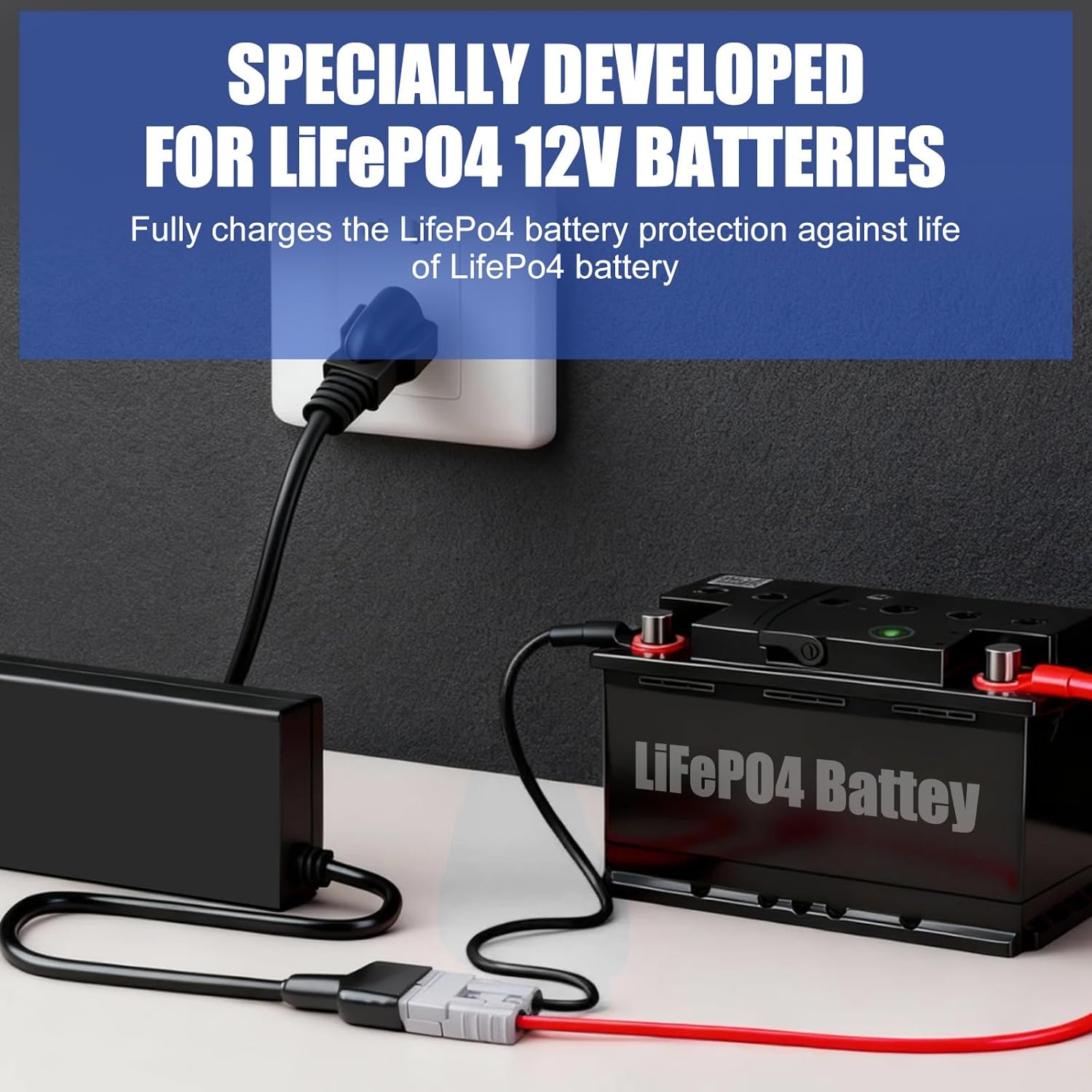 12V 10A Lithium Battery Charger 14.6V LiFePO4 Battery AC-DC Smart Charger with Anderson Connector LED Indicator Special for Deep-Cycle Rechargeable Batteries of Car, Truck, Boat, RV