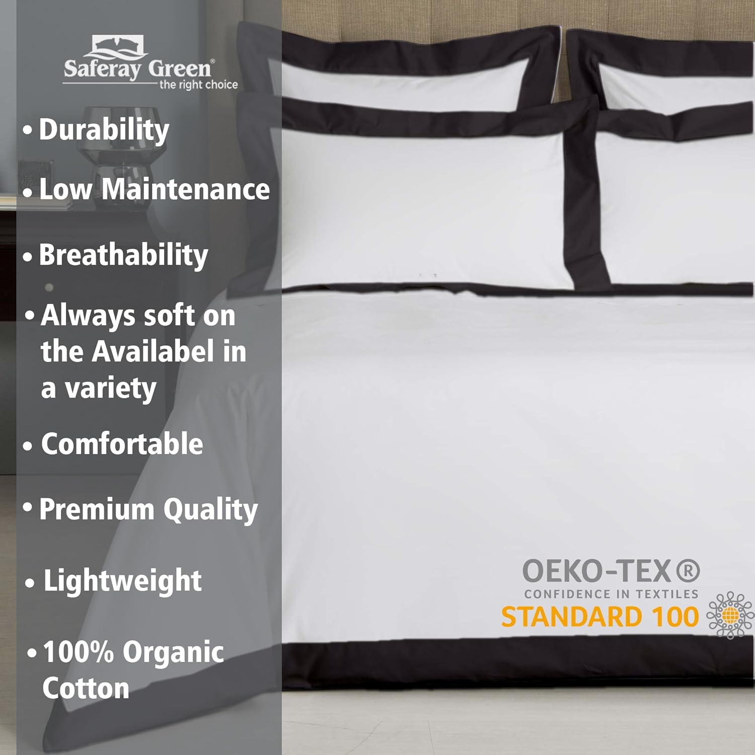 Hotel Luxury 3pc Dual Tone Duvet Cover Set-850 Thread Count 100% Organic Cotton Premium Bedding Collection Oversized King Size 120 x 98 Inches Machine Washable (White & Black)