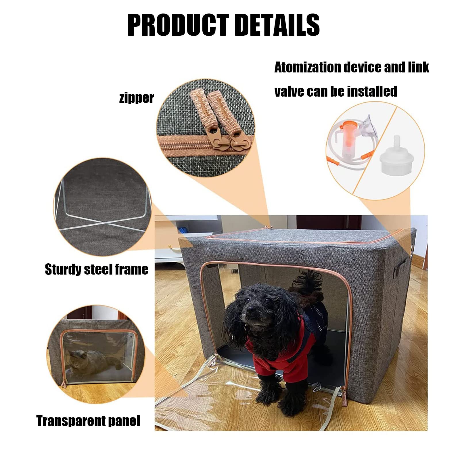 Caja de terapia de oxígeno para mascotas para perros y gatos, incubadora de nebulización para cachorros y gatitos, tratamiento de respiración y alivio de la tos