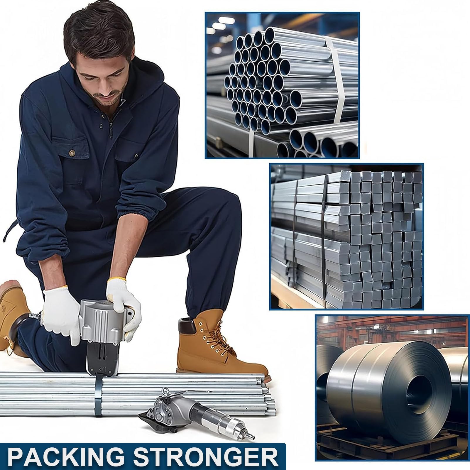 Pneumatische Metallballenpresse mit Stahlumreifungsmaschine, robuster Spanner, Schneiderversiegelung für 19/25/32 mm Umreifung, Industrieverpackung