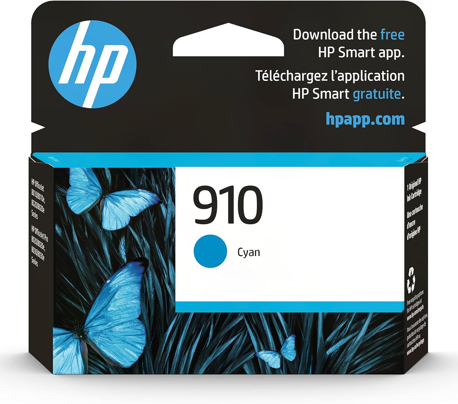 HP 910 Cyan Ink Cartridge | Works with HP OfficeJet 8010, 8020 Series, HP OfficeJet Pro 8020, 8030 Series | Eligible for Instant Ink | 3YL58AN