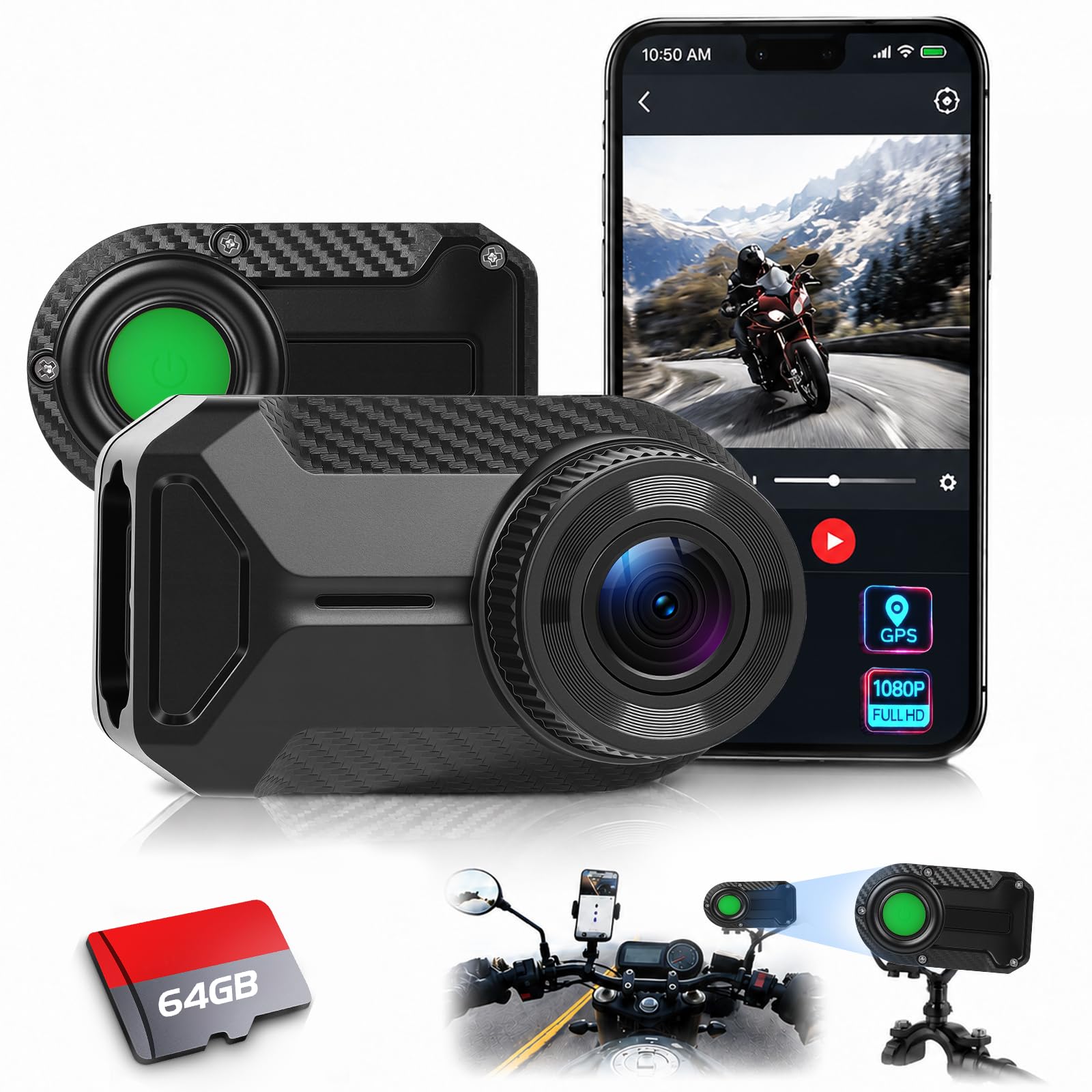 2K Ultra HD Motorcycle Dash Cam Front & Smart GPS Tracker, Screenless 1080P Front Motorbike Camera Compatible with Apple Find My, IP66 Waterproof, Loop Recording, WiFi & App Control + 64G Memory Card-image-21