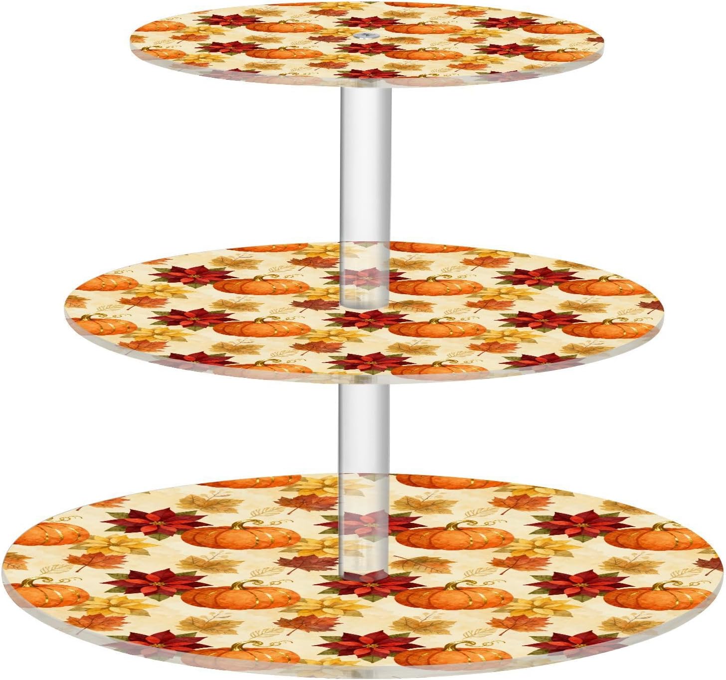 Autumn Fall Pumpkin Maple Leaves Thanksgiving 3 Tier Acrylic Cupcake Stand, Cupcake Stand for 34 Cupcakes for Weddings,Christmas,Holidays,Parties,Birthday,Printed Cupcake Tower 23302046