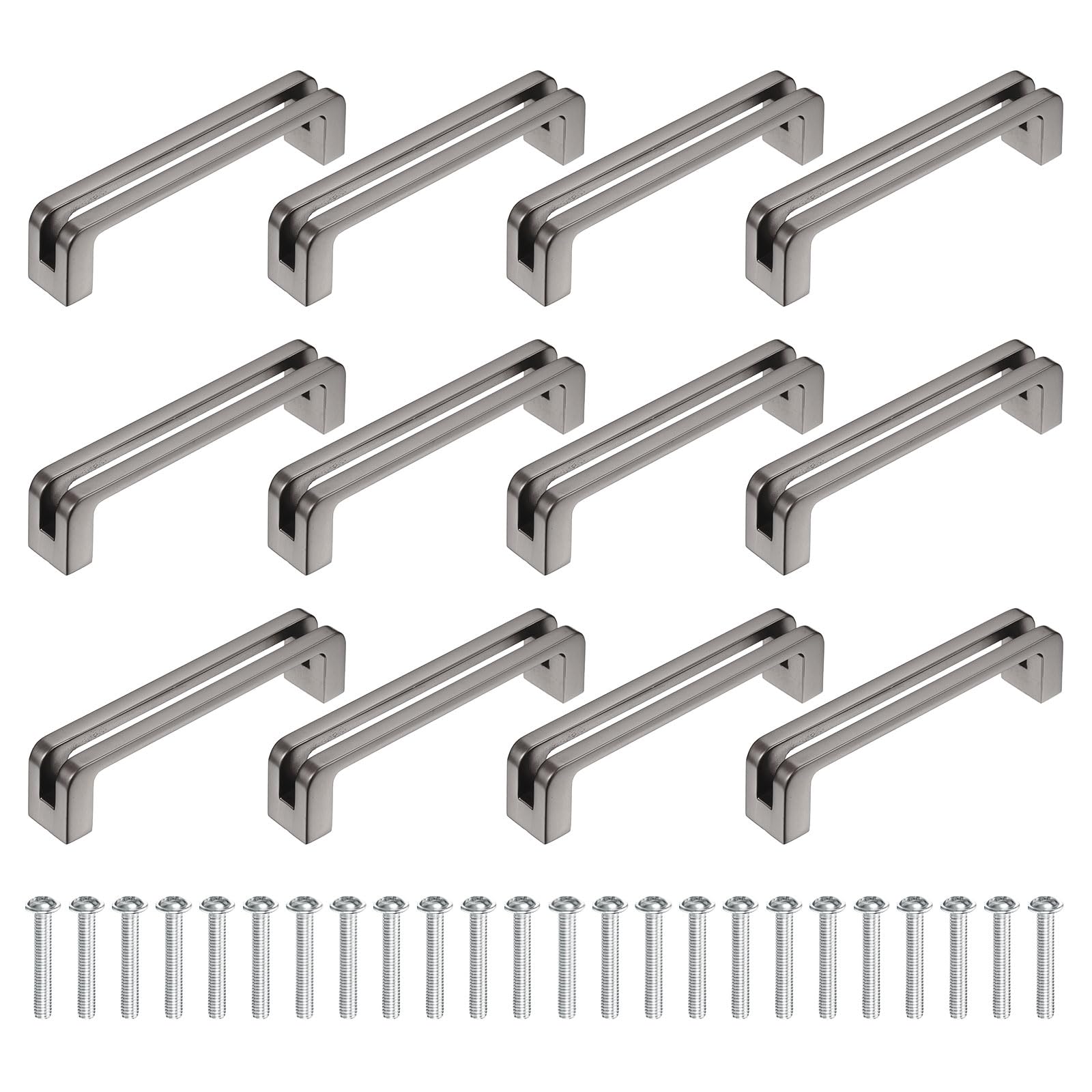 12Pcs Kitchen Cabinet Handles, 3-3/4"(96mm) Hole Center Zinc Alloy Cabinet Pulls Drawer Handle with Screws for Cupboard Dresser Wardrobe, Grey