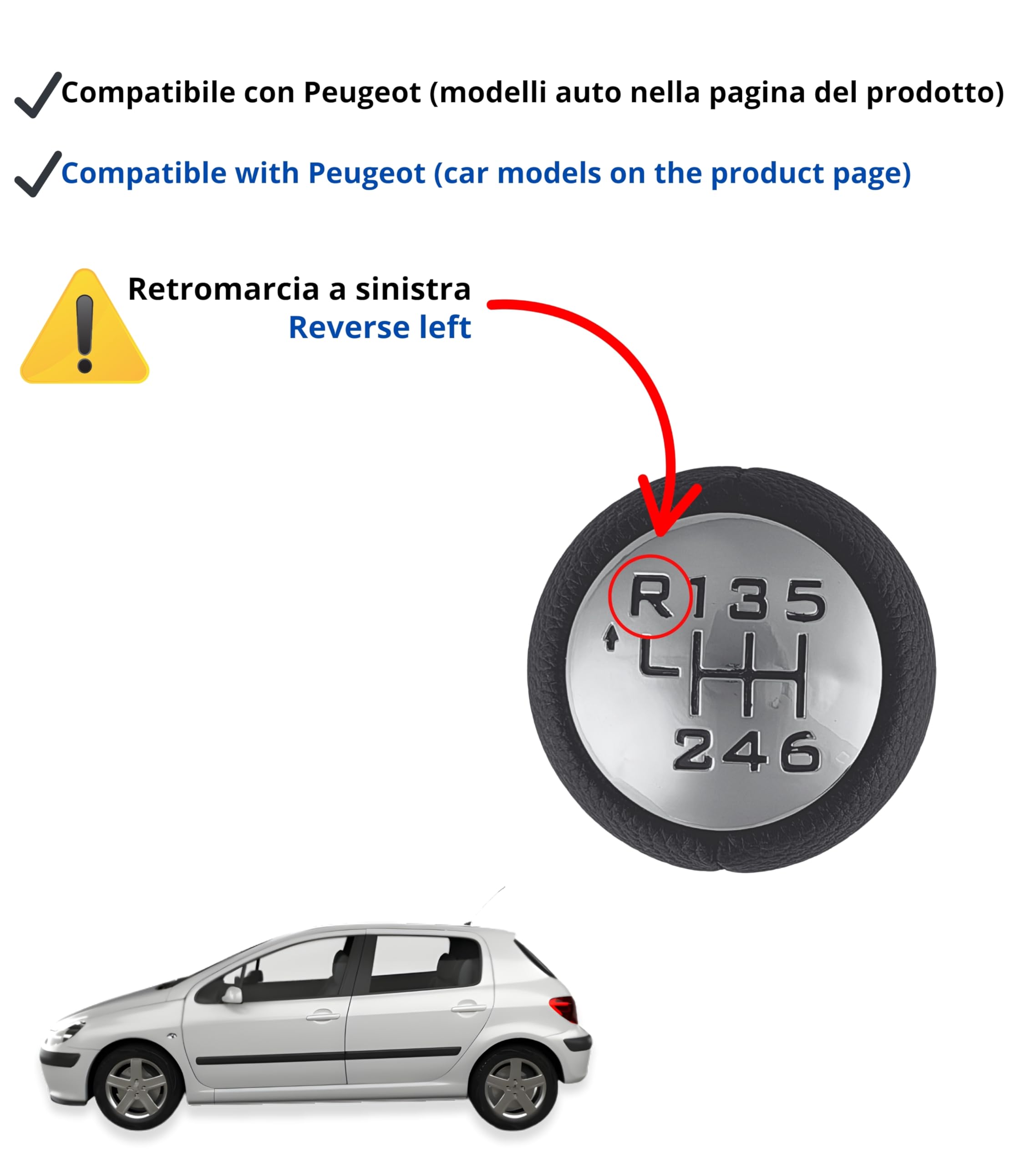 Pommeau De Levier De Vitesse Cuir 6 Vitesses - Compatible Peugeot 508, Citroën C4 Picasso II - Neuf