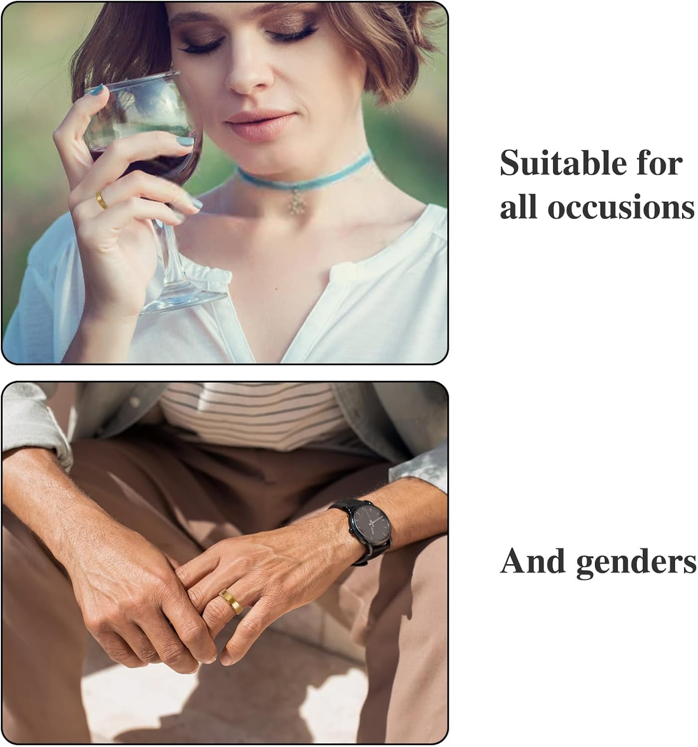 Stainless Steel Rings for Men Women Wedding Ring, Basic Flat Rings, Polished Matt Finish Rings for Men - 2 Pack - Image 6