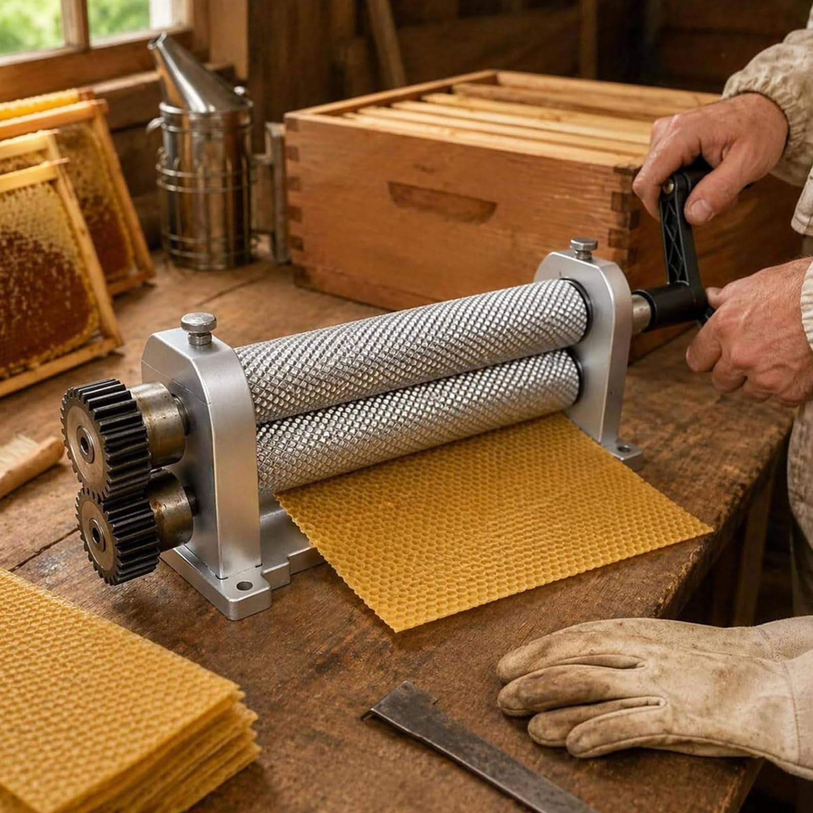 Bienenwachs mittelwand prägewalze,walzenlänge 280mm,zellgröße 4,9/5,1/5,4mm(erhältlich),imker prägewalze,präge drehwalze,Bienen wachswalze zum herstellen eigener mittelwände 5.1mm