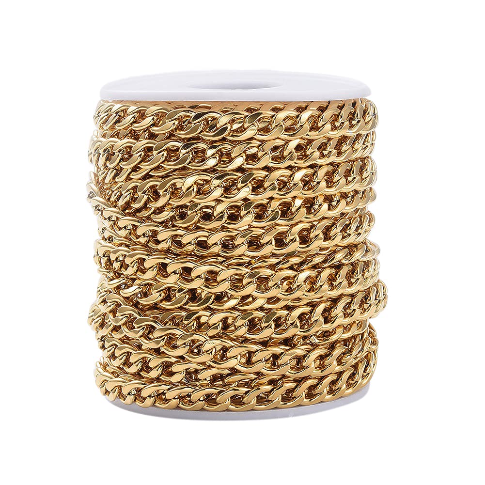 Cheriswelry Catene cubane dorate da 10 m, 6 mm, arrotolate, in acciaio inox, con rocchetto, unisex, per realizzare gioielli e collari