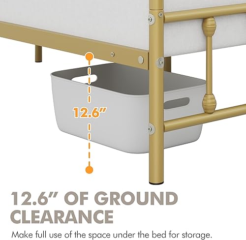 Miniatura 33 de Topeakmart Marco de cama de metal de estilo victoriano tamaño matrimonial con cabecero, base de colchón, no necesita somier, almacenamiento debajo