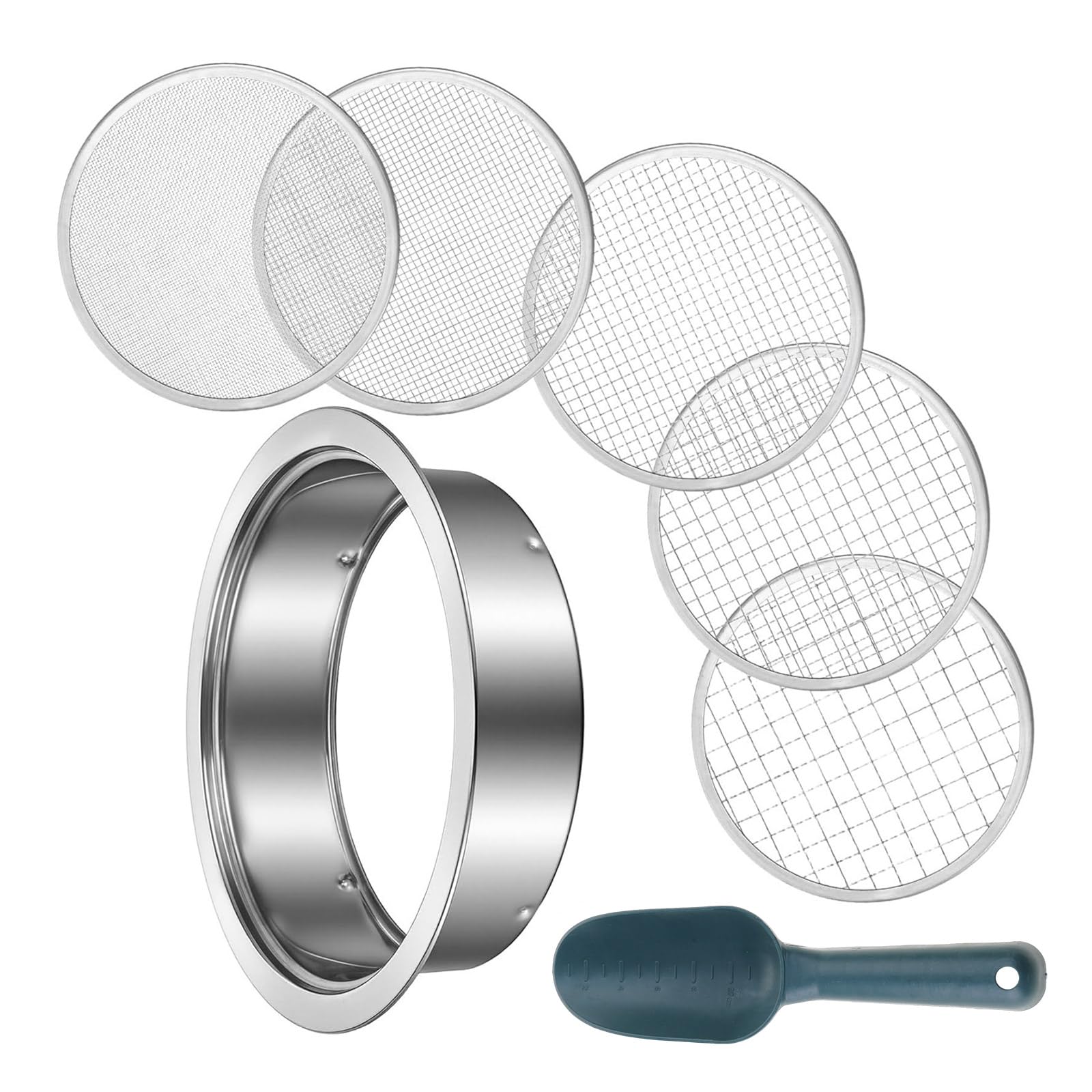 Ensemble de tamisage du avec différents bonsaïs à pelle à