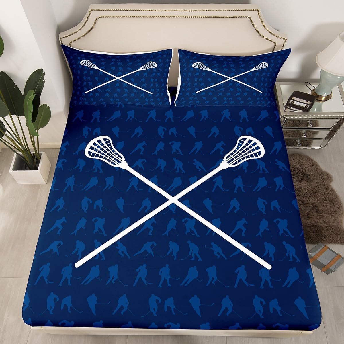 jejeloiu Lacrosse Bed Sheet Set Twin Size for Kids Women Men