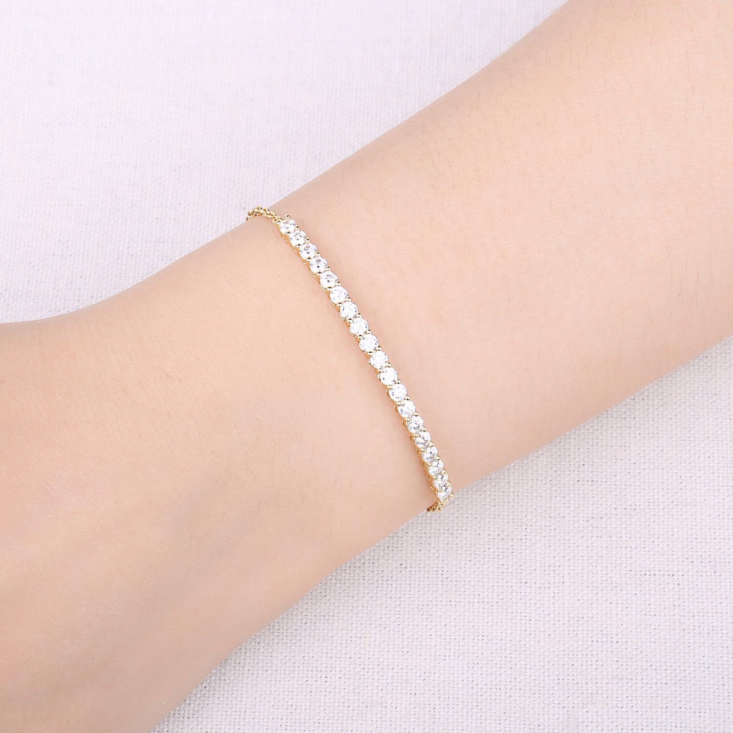JewelryPalace Ajustable Pulsera Mujer Plata de Ley 925, Pulseras Boda Niña 1.1ct Moissanita Creado Corte Redondo Media Eternidad, Brazalete Mujer Piedras Preciosas Plata/Oro/Oro Rosa, Joyeria Mujeres