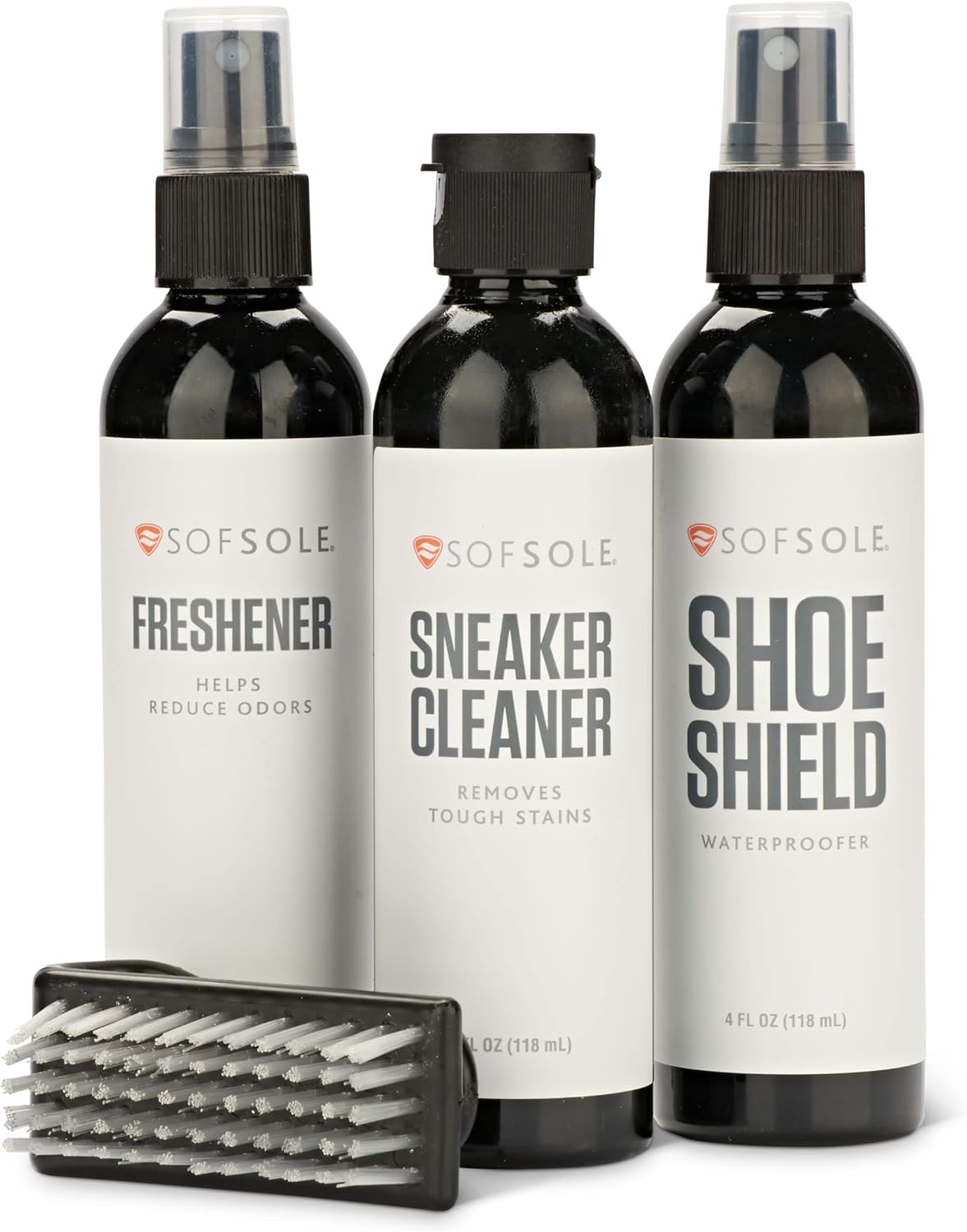 Sof Sole Shoe Care Kit with Cleaner, Shoe Shield Waterproofer and Scrub Brush for Sneakers and Boots