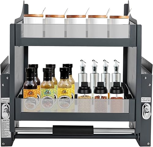 Estante desplegable para gabinete, organizador superior de almacenamiento de armario de pared de cocina con 2 niveles, organizador de estante para