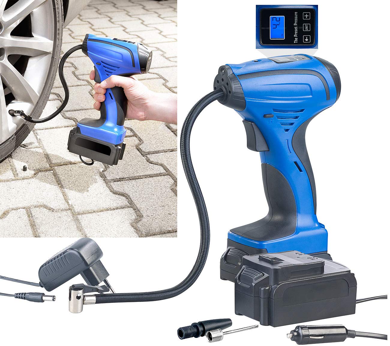 AGT Akku-Kompressor Luftpumpe für Reifen, 116 psi, LCD