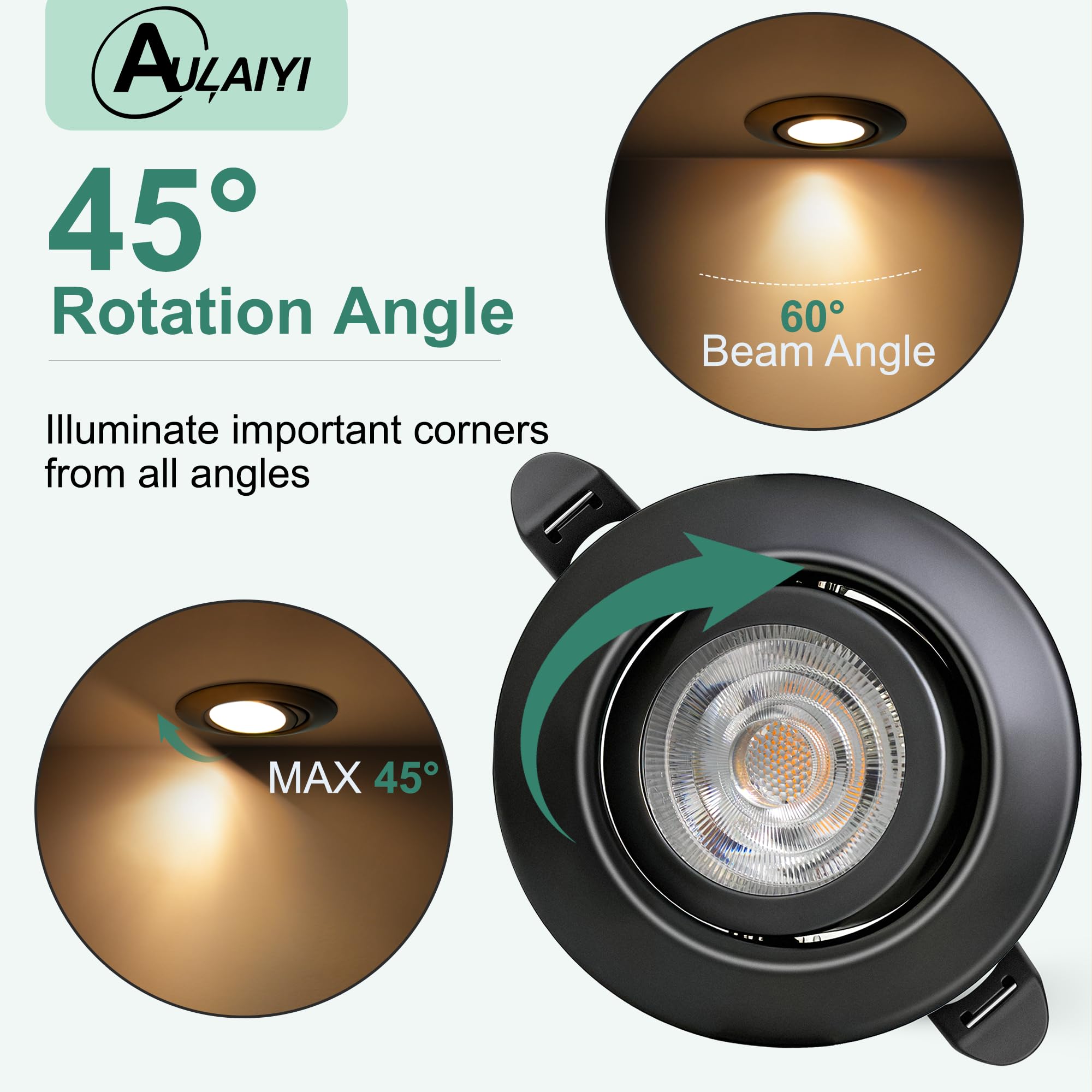 Downlight LED Techo Empotrable Regulable 230V, 5.5W 600LM IP44 Ojos de Buey Ultrafino 68mm, 45° Rotable Focos LED Interior Techo 2700K Blanco Calido Foco Empotrable para Baños, Negro 6 Pack