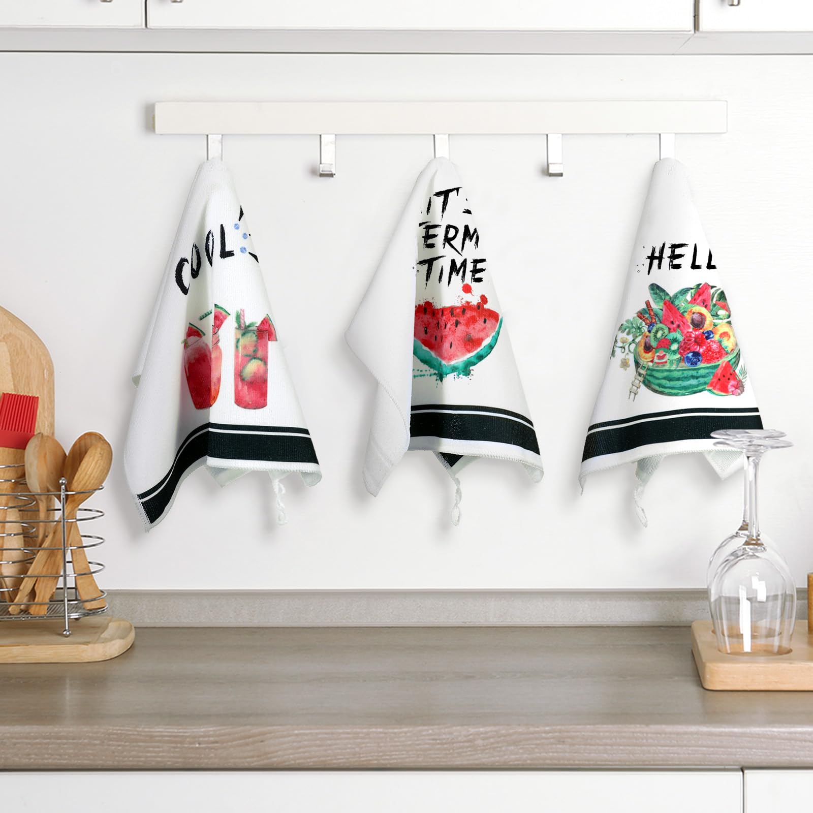 Honoson 4 Pieces Watermelon Kitchen Towels Summer Farmhouse Decorative Dish Towel Watermelon Absorbent Plaid Tea Washcloths for Summer Kitchen Cooking Home Cleaning Decor