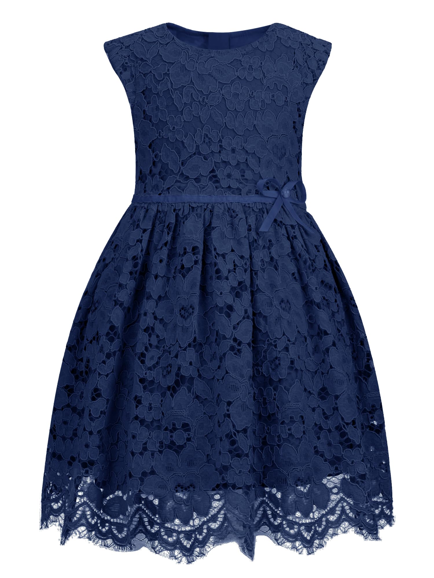 ALLOVIN Robe de fête en Dentelle A-Line sans Manches pour Filles et Tout-Petits pour Pâques, Anniversaire, Robe de Demoiselle d'honneur avec nœud perlé 2-12 Ans