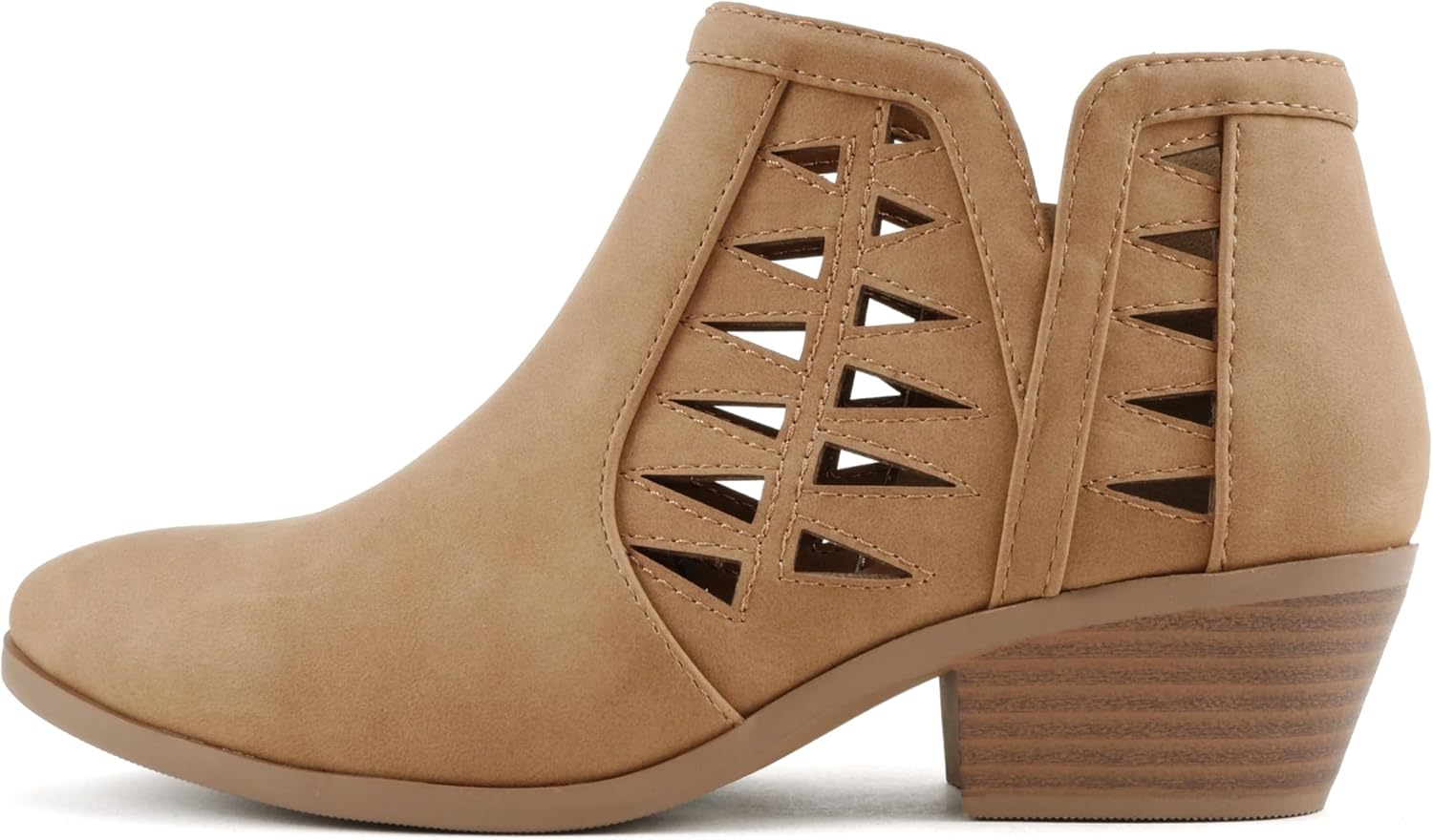 Soda CHANCE Womens Perforated Cut Out Stacked Block Heel Ankle Booties (Wide Fit Available)
