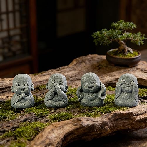 4 Pcs Little Monk Statue,See Hear Speak No Evil Monk