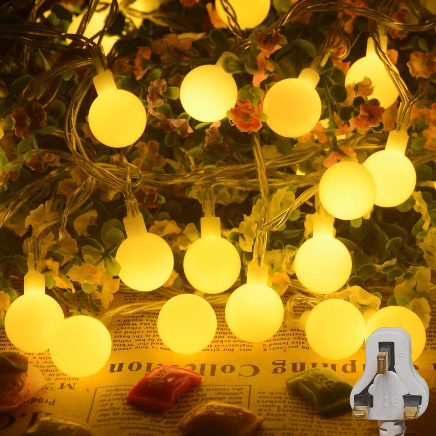 TIMAXSUN Globe String Lights, 66FT/20M 200 Led, Indoor String Lights Mains Powered, 8 Modes Fairy Lights Plug in, Outdoor Decorative String Lights for Christmas Tree, Party, Garden, Patio, Wedding