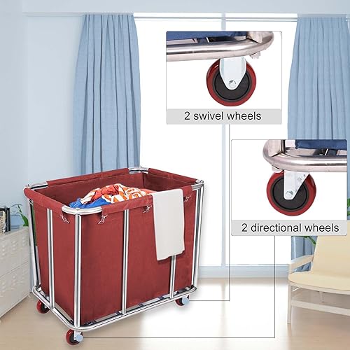 Miniatura 3 de 12 Bushels - Carrito de lavandería para comercialhogar, cesta de lavandería grande de acero inoxidable con ruedas, para hotel, escuela, lavandería,