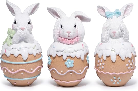 Hodao Easter Bunny Decoration Hearing No No No No Speak No No No No No No No No No No No Decor Gifts Handmade Resin Easter Bunny Figurines