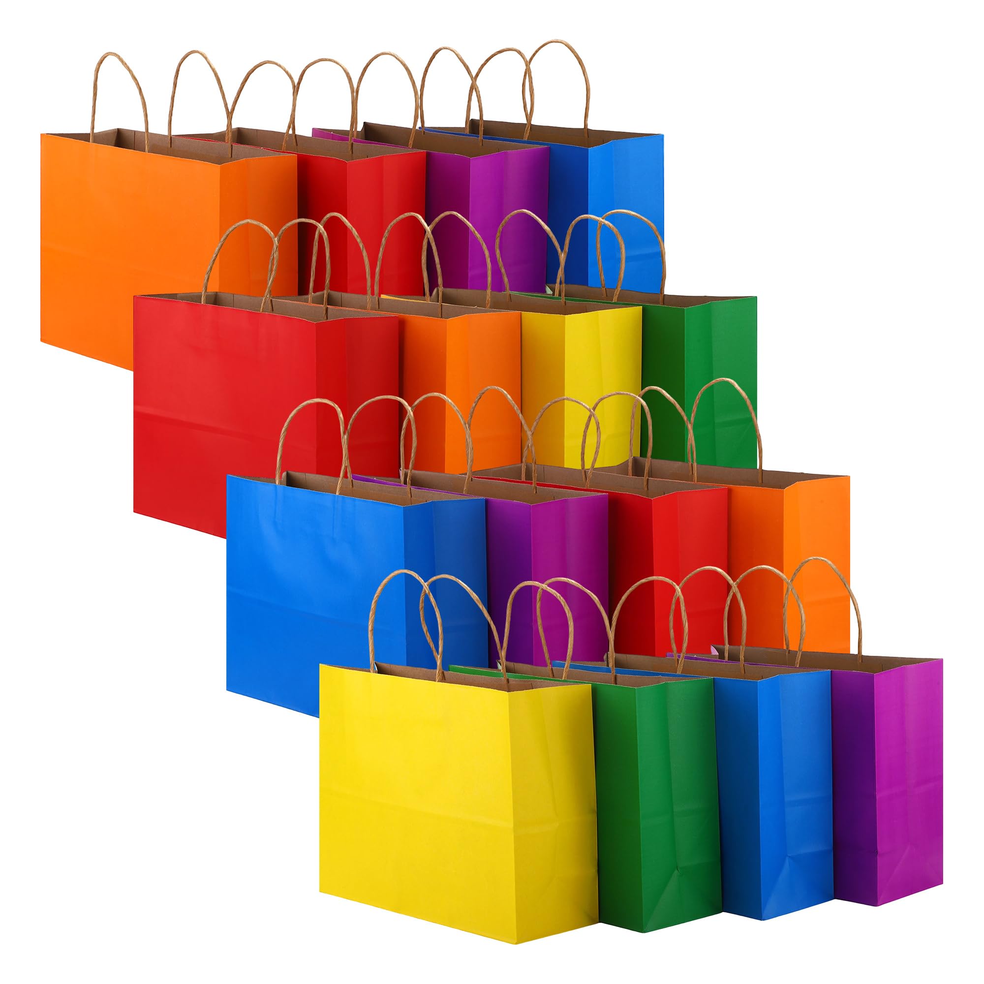 MIMIND 60 Pieces Large Kraft Gift Bags with Handles 12.6 x 9.8 x 4.3 Inch Colorful Paper Bags Large Goodie Bag for Grocery Birthday Holidays Party Favor DIY Craft (6 Rainbow Colors)
