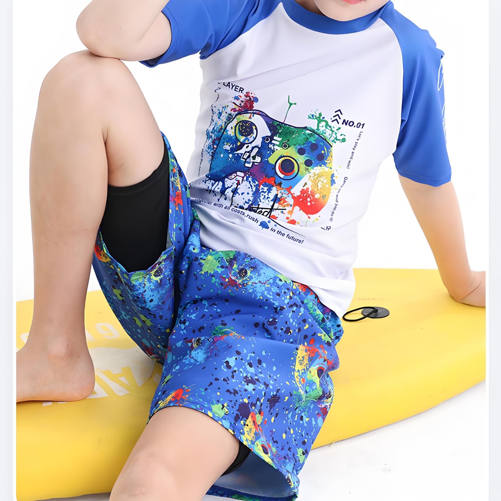 Maillot de Bain Enfant Garçons 2 Pieces Ensembles avec Rashguards Anti UV et Shorts de Plage à Séchage Rapide