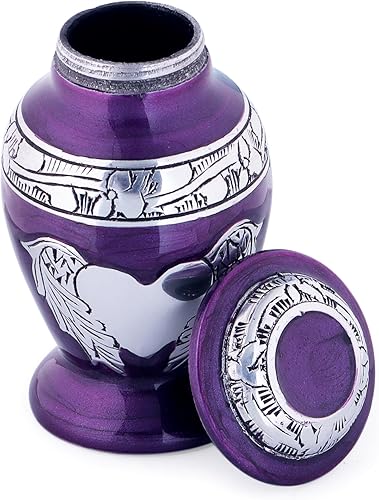 Miniatura 20 de Urnas pequeñas moradas para cenizas humanas - Alas de ángel y mini urnas de corazón - Urnas de recuerdo de cremación para cenizas - Soporte