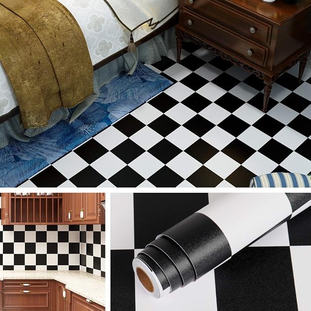 Livelynine Self Adhesive Wallpaper Black and White Vinyl Wrap for Cupboards Worktops Waterproof Sticky Back Plastic Roll Peel and Stick Wallpaper for Kitchen Bathroom Bedroom Living Room 40CMX200CM