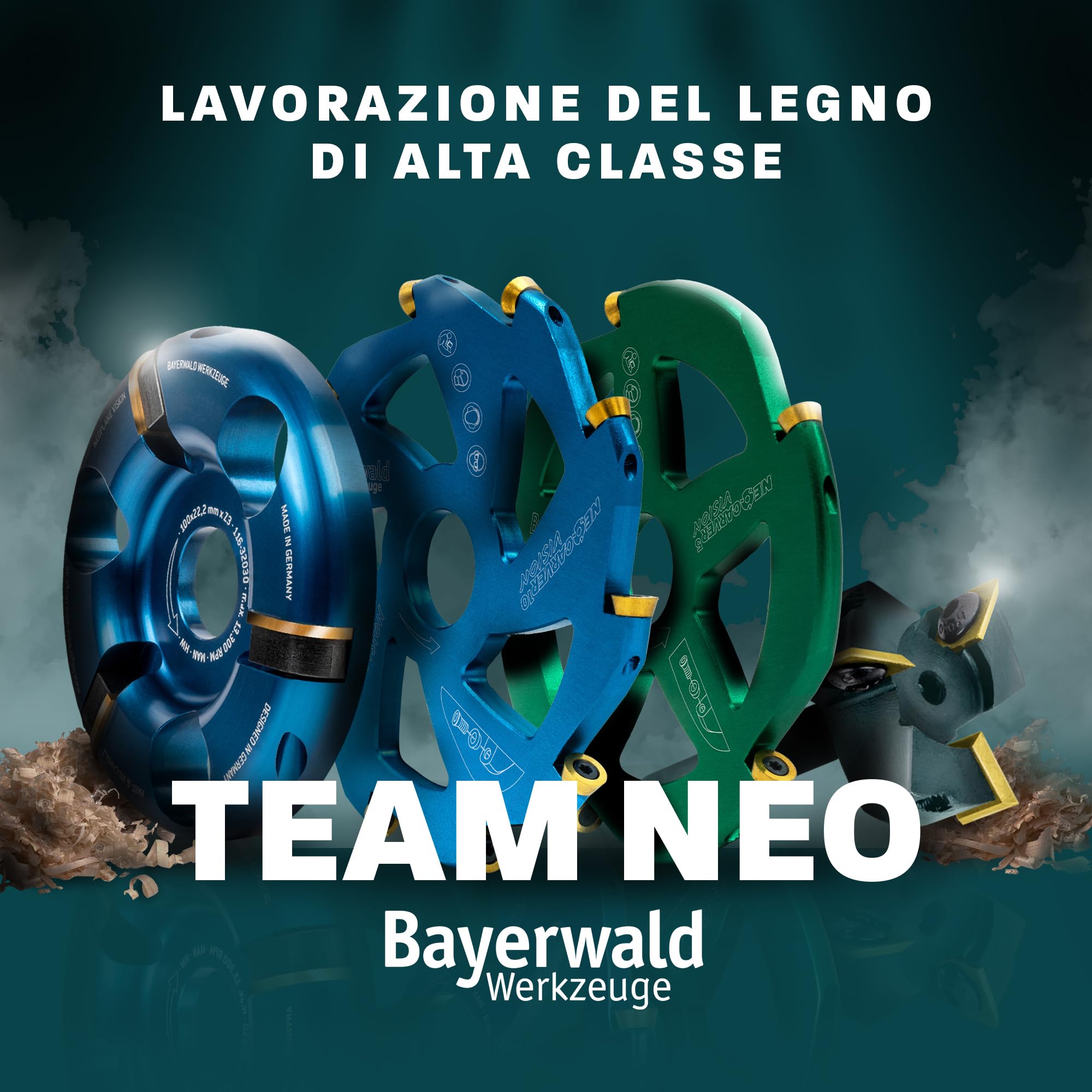 Bayerwald NeoCarver 10 Vision V2 - Disco per fresa in metallo duro per legno, fresa da intaglio in alluminio per smerigliatrice angolare per separare, levigare, sgrossare, ecc. Ø 115 mm x 22,2 mm/10