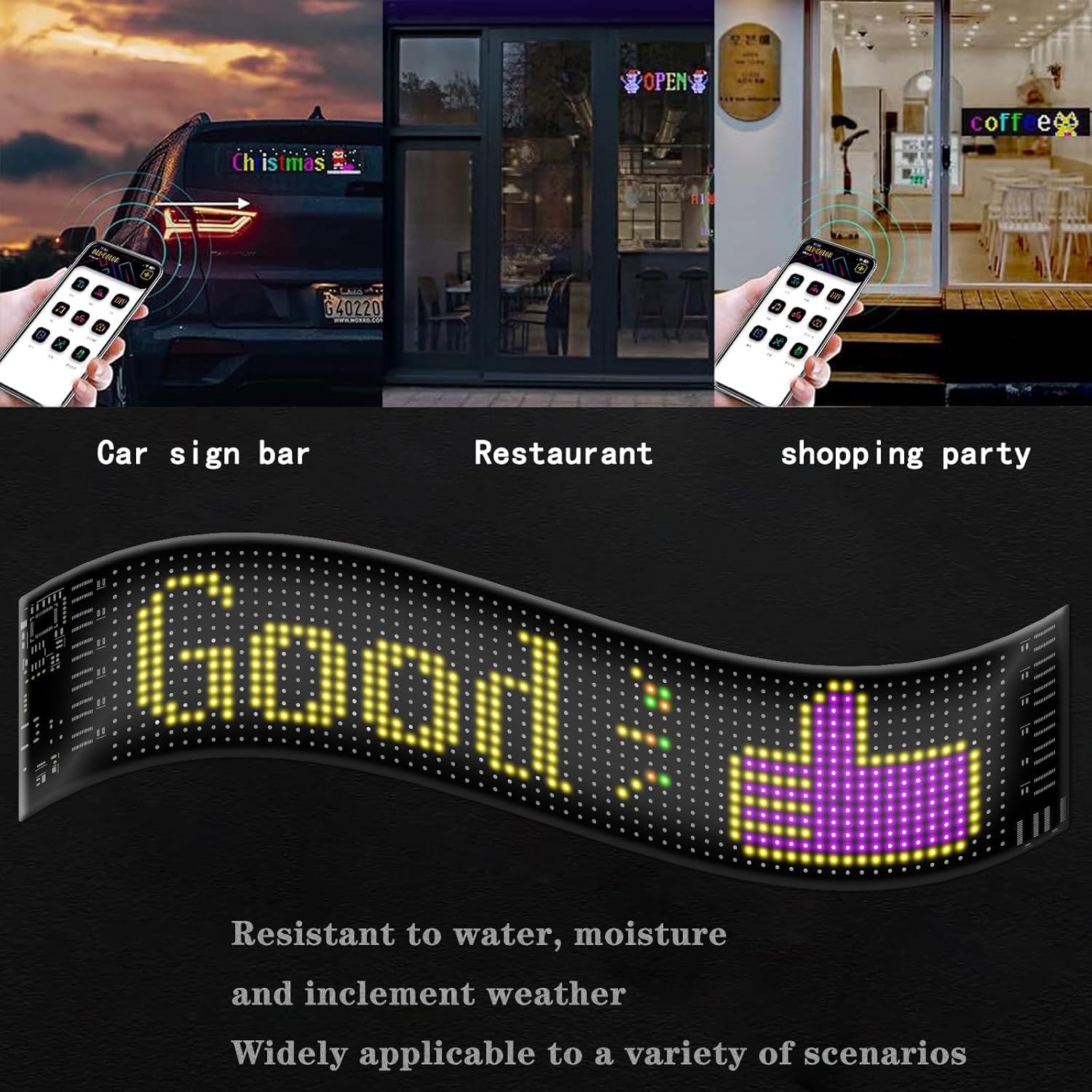 LED Pixel Display Board, App-Controlled Digital Sign with Remote, RGB Message Screen, Black (16*64 LED Matrix Panel)
