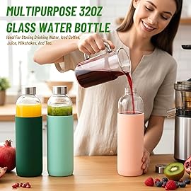 Sursip 32 oz (Set of 3) Glass Juice Bottles with Lids & Silicone Sleeve - Reusable, Refillable, Leakproof, BPA Free for Juicing, Refrigerator Storage