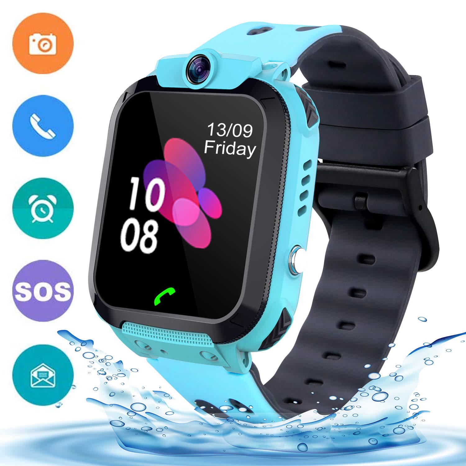 Waterproof Smart Watch for Boys Girls, SZBXD Kids Smartwatch with LBS/GPS Tracker Phone Call Touch Screen SOS Camera Voice Chat Alarm Clock Game for Birthday Gifts(Blue)