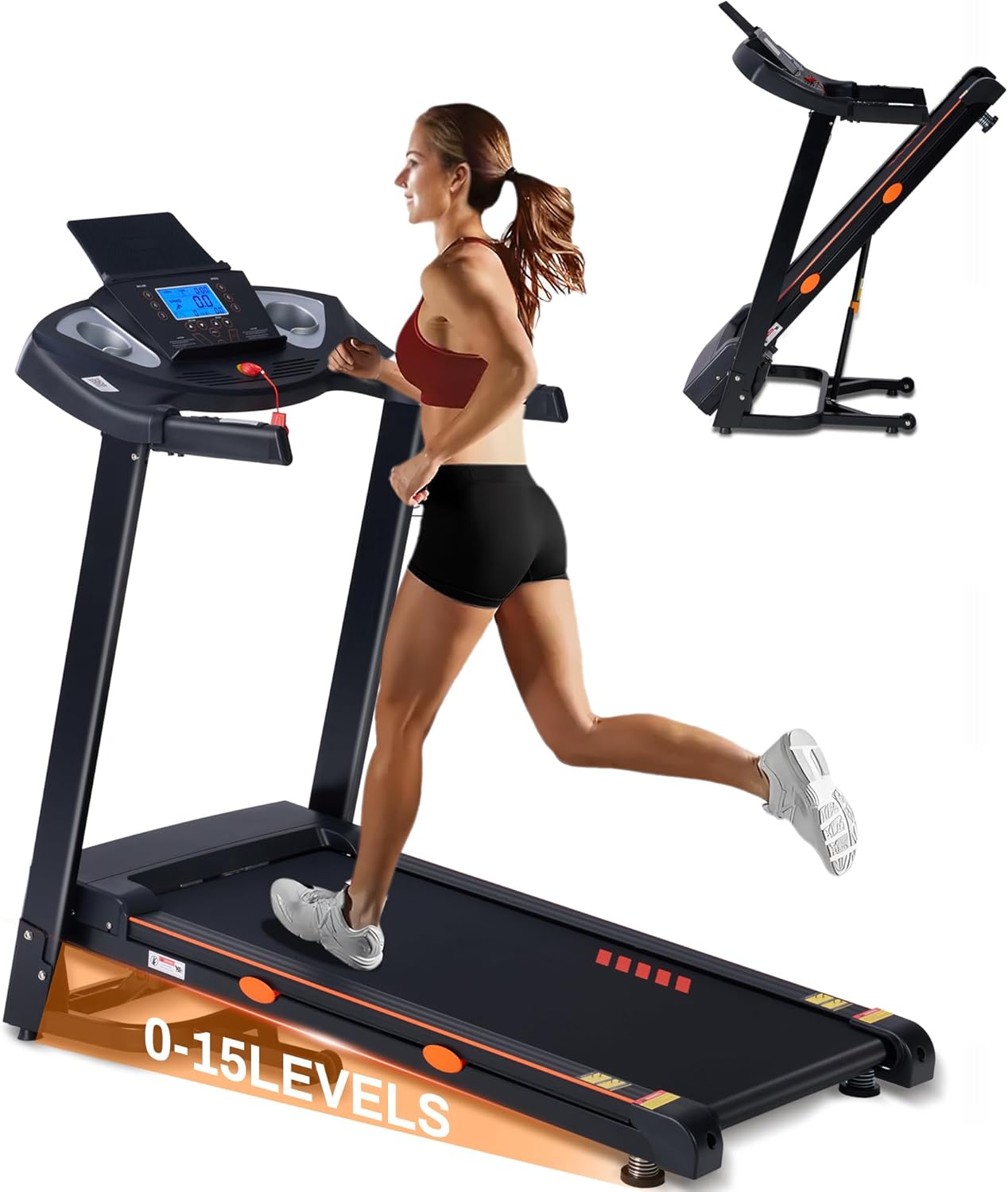 ECHANFIT 15% Auto Incline Treadmill Foldable Treadmills for Home with 18″ Wider Belt, 10 MPH Speed, 300 lbs Capacity, Shock Absorption System, App Bluetooth