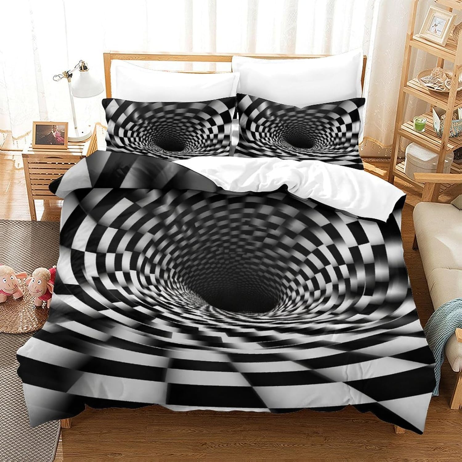 Housse couette imprimé géométrique 3D en microfibre avec taies d'oreiller