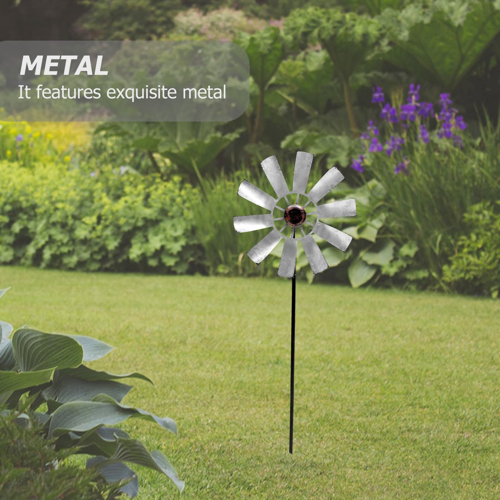 VOSAREA Molino Patio y Jardín para Metal Viento Giratorio | Plata, Hierro, Adorno Exterior para Césped, Fotos de Boda, Pieza Novedosa