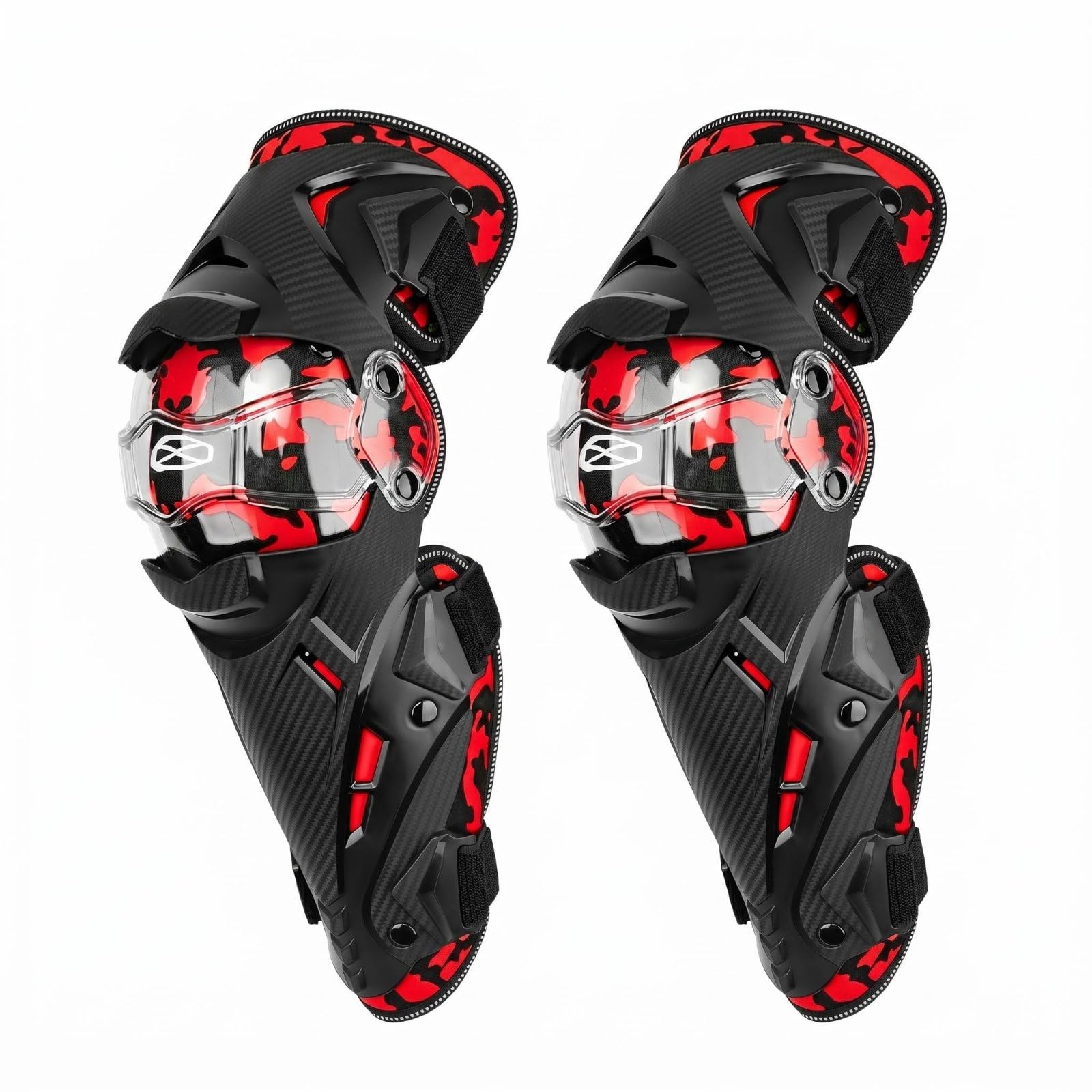 Amagogo Ginocchiere Paraginocchia Protezioni Parastinchi Design Coprente Allungato con Scudo Esterno E Cinghie per Tenuta Ferma Adatte Uomo E Donna per Guida, Rosso
