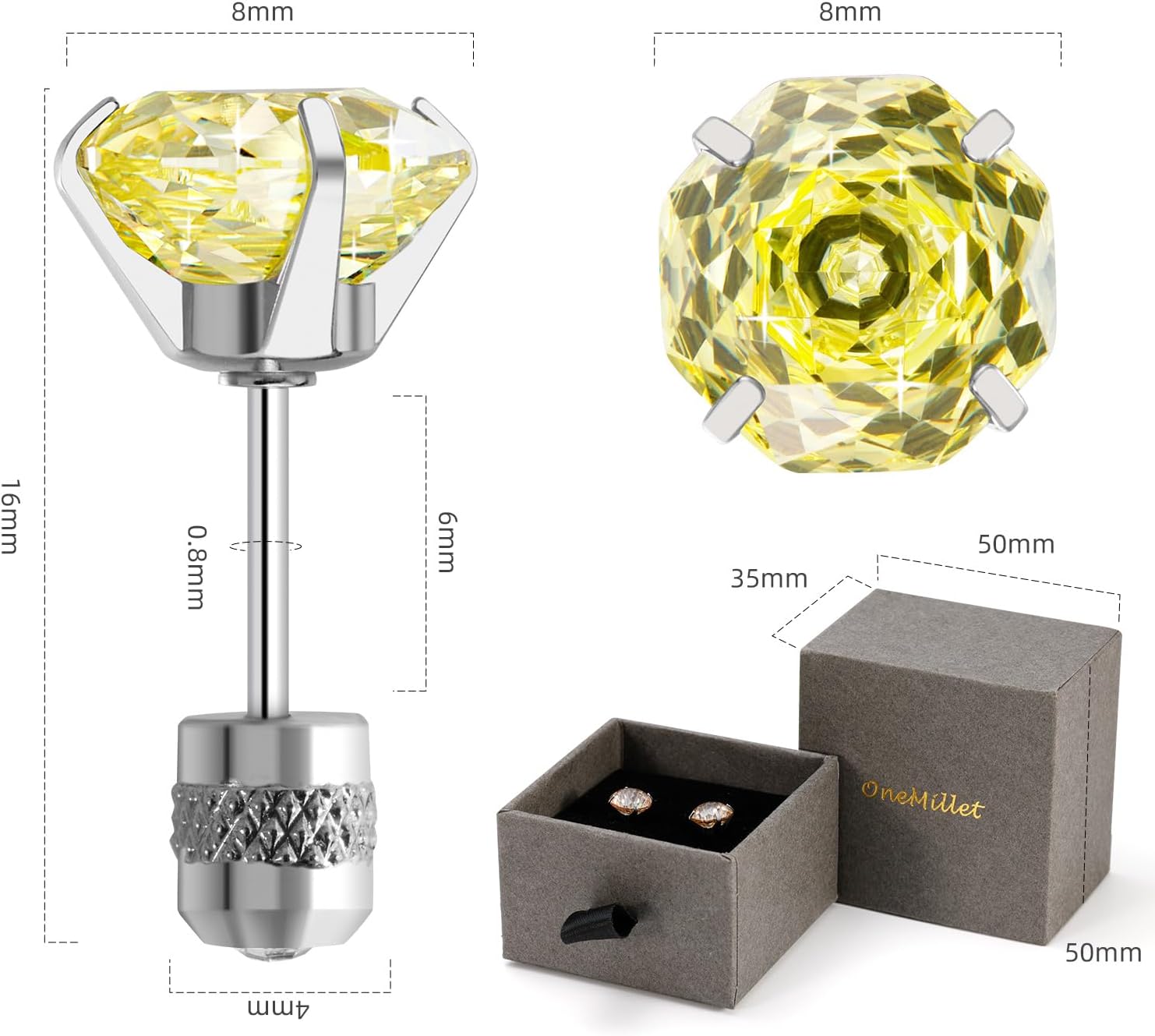 Titanium Stud Earrings, Rose-cut Zirconia Earrings Studs, Hypoallergenic & Nickel Free, Ideal for Sensitive Ears, Everyday Jewelry, Minimalist Elegant Design, Gift Box Included - Image 4