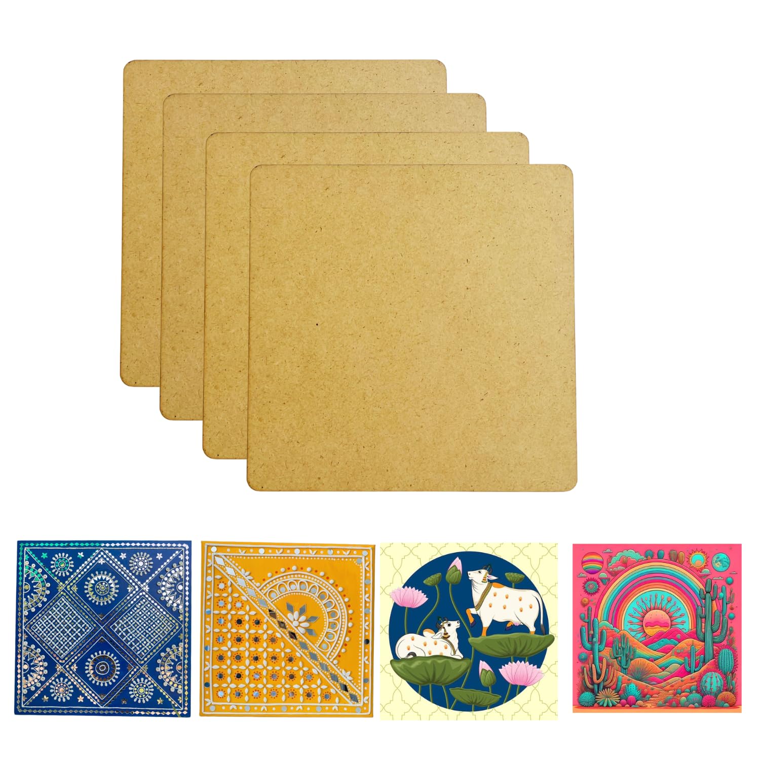 CRAFNICK® MDF Boards for Art and Craft 6" Square | DIY MDF Cutouts | Unfinished Wood Slices for Resin Art, Mandala Art, Pyrography, Painting | Pine Wood | Painting Set for Kids DIY material (Set of 8)
