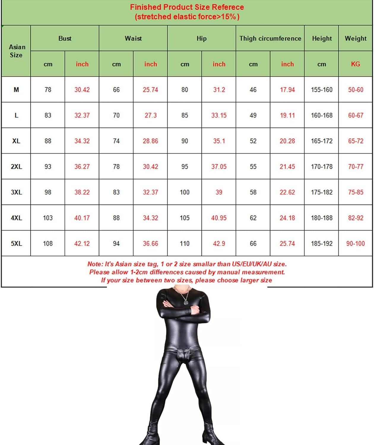Men's Wetlook One Piece PU Leather Catsuit Shoulder with Zipper Bodysuit Long Sleeve Jumpsuit Clubwear