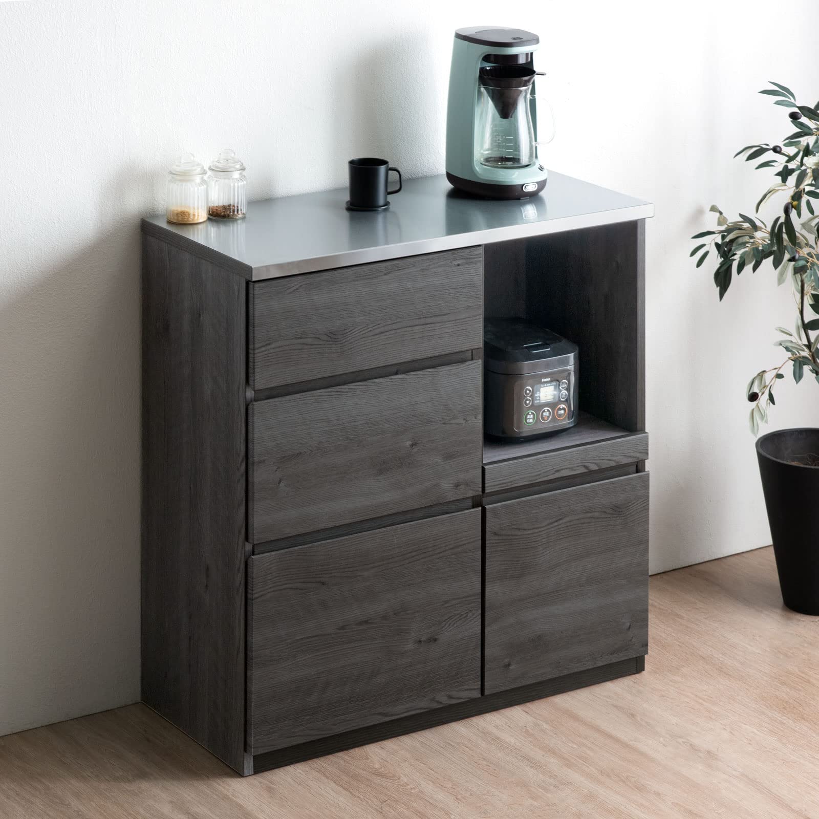 Amazon｜タンスのゲン キッチンカウンター 国産 幅90 大川家具 完成品