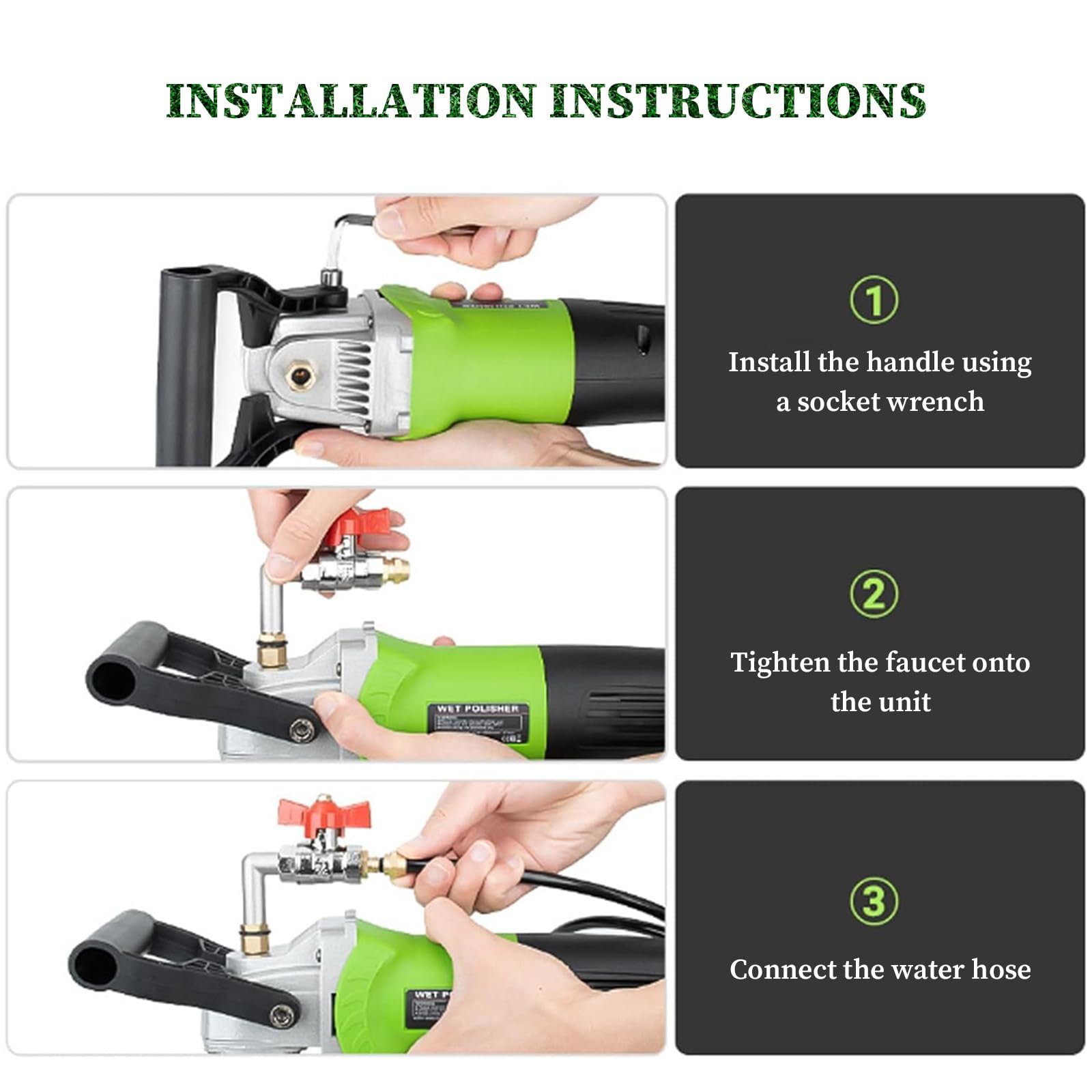 Pulidora eléctrica húmeda con 6 velocidades, 800 W de Potencia y una Velocidad de 700 a 3000 RPM, para pulir Suelos de Piedra, mármol y Cemento.