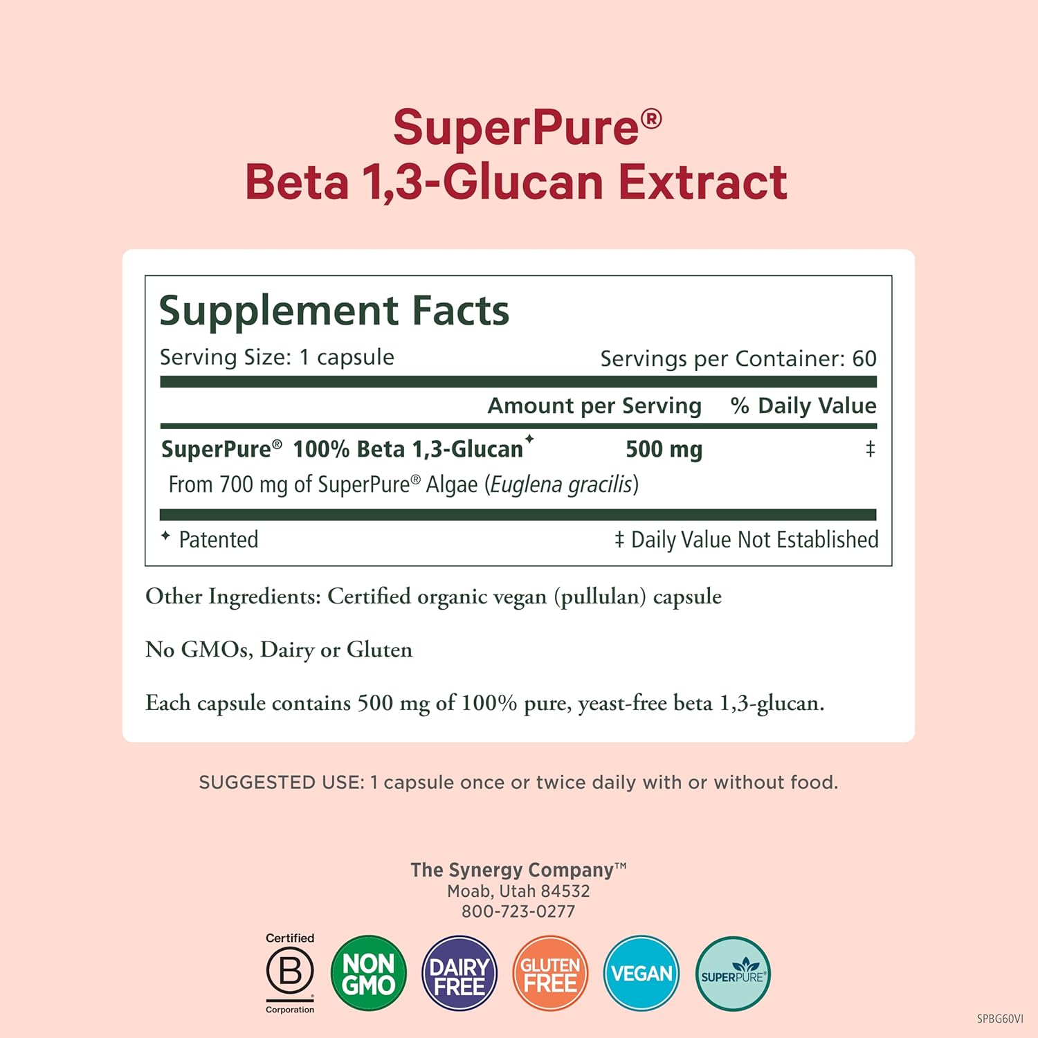 PURE SYNERGY SuperPure Beta 1,3-Glucan Extract | 500 mg Beta 1,3-Glucan Supplement from Algae | Yeast-Free, Non-GMO, Standardized Extract | Supports Immune Health & Digestion (60 Capsules) - Image 2