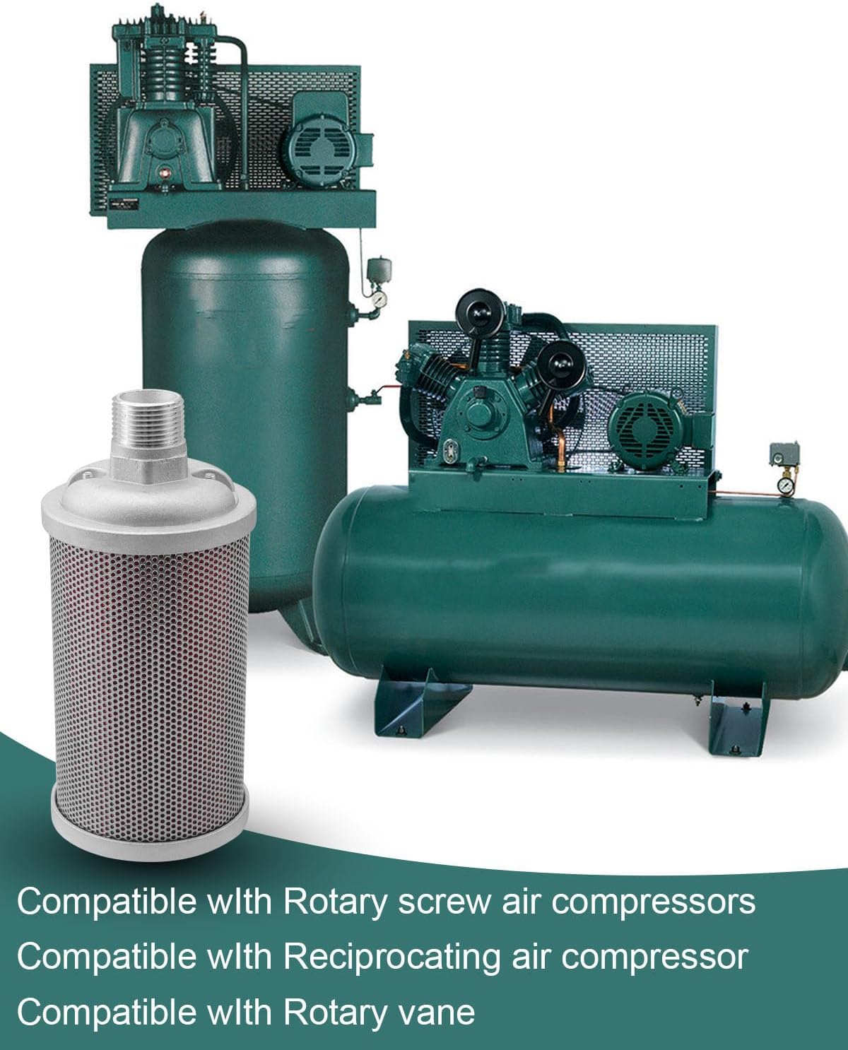 M10 Air Compressor Muffler 1 inch NPT Male Air Exhaust Silencer Fit for Compressed Air Equipment and Systems and Dryer Replacing Parts Single Chamber 125 PSI